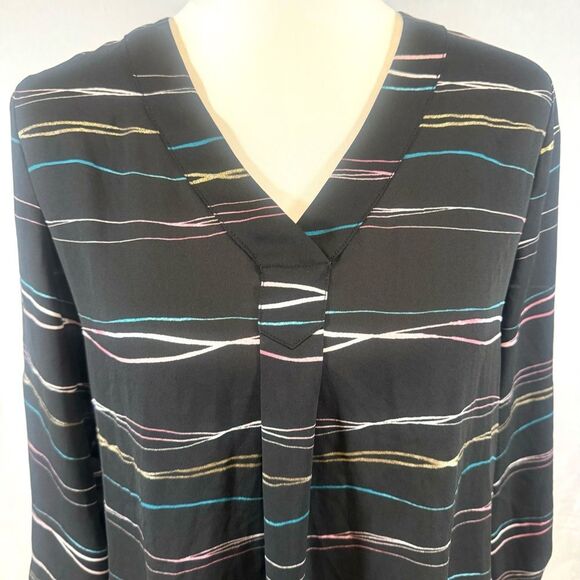 Apt 9 black and multi color abstract print long sleeve top size large - Picture 2 of 6